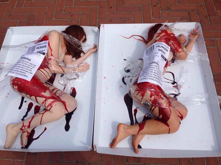 Click to enlarge vegan protesters