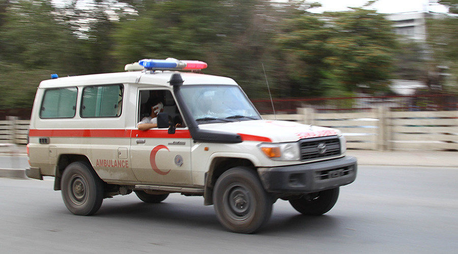 Click to enlarge An ambulance rushes to hospital in Kabul