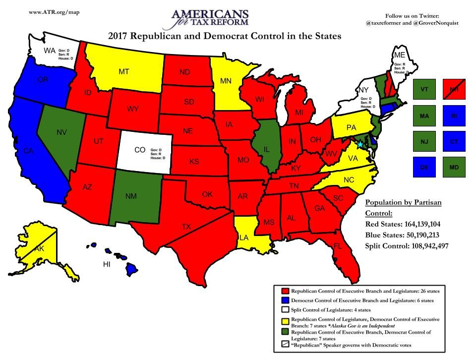 Democrat and Republican US states map
