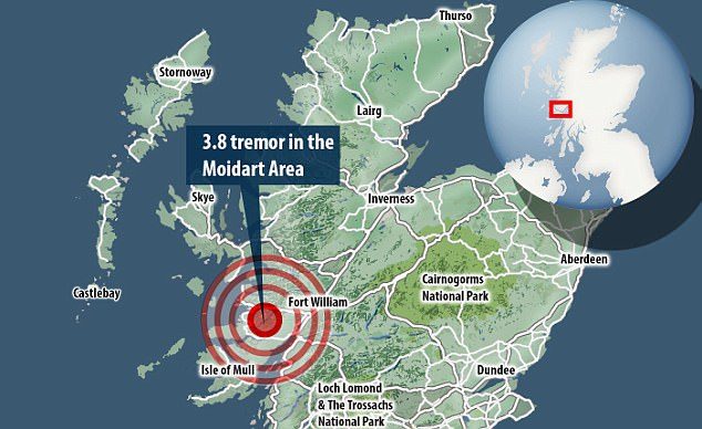 Click to enlarge The British Geological Survey (BGS) recorded the magnitude 3.8 tremor in the Moidart area just before 3.45pm