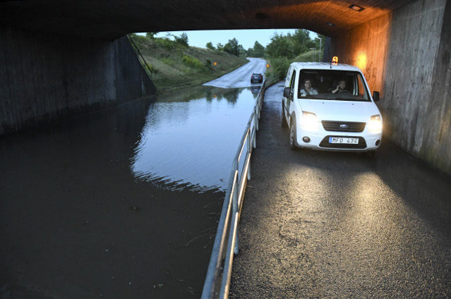 A flooded road in Eslöv, Skåne.