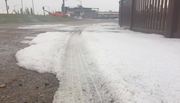 That's not snow - it's hail from the storm that passed over Edmonton on Saturday afternoon.