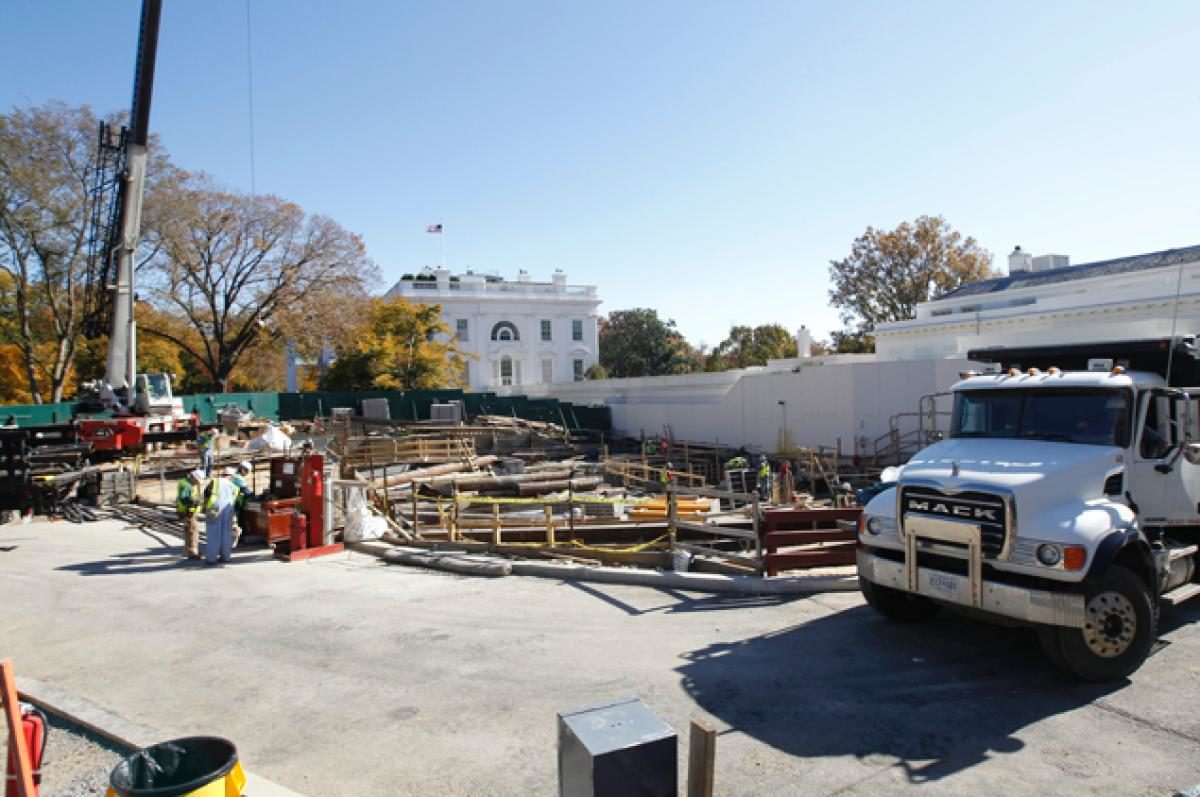 Construction in front of the West Wing at the White House in Washington