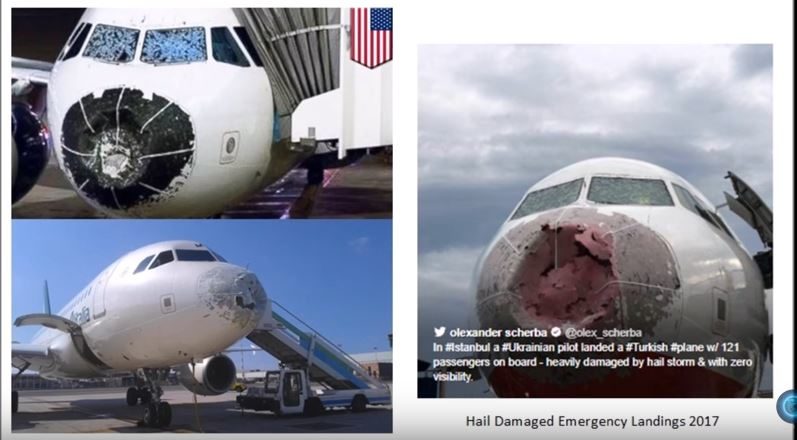Hail damaged aircraft