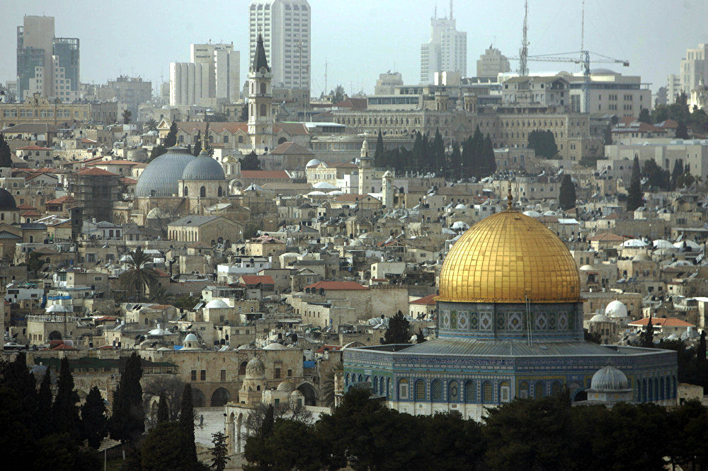 A general view of The Dome of the Rock Mosque at the Al Aqsa Mosque compound
