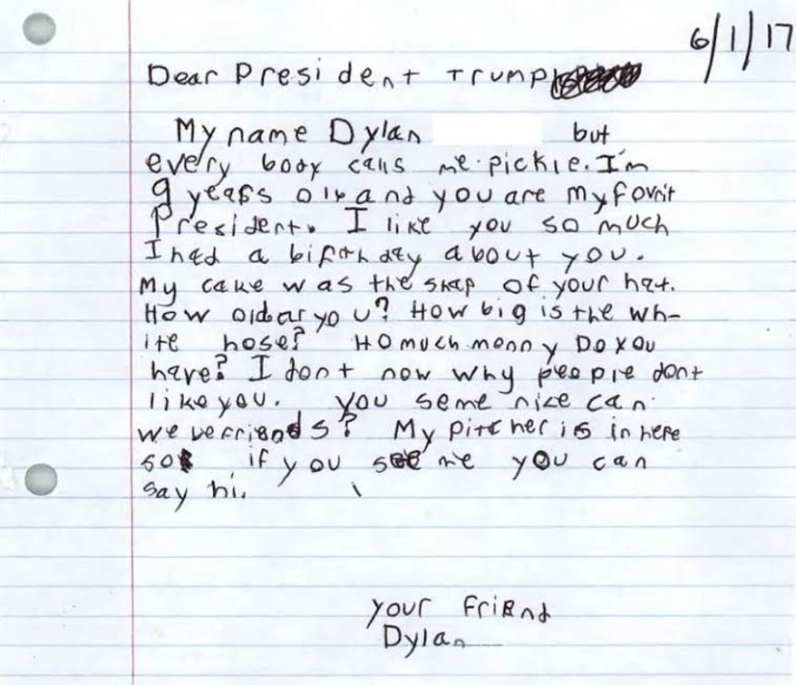 Dylan Harbin letter Donald Trump