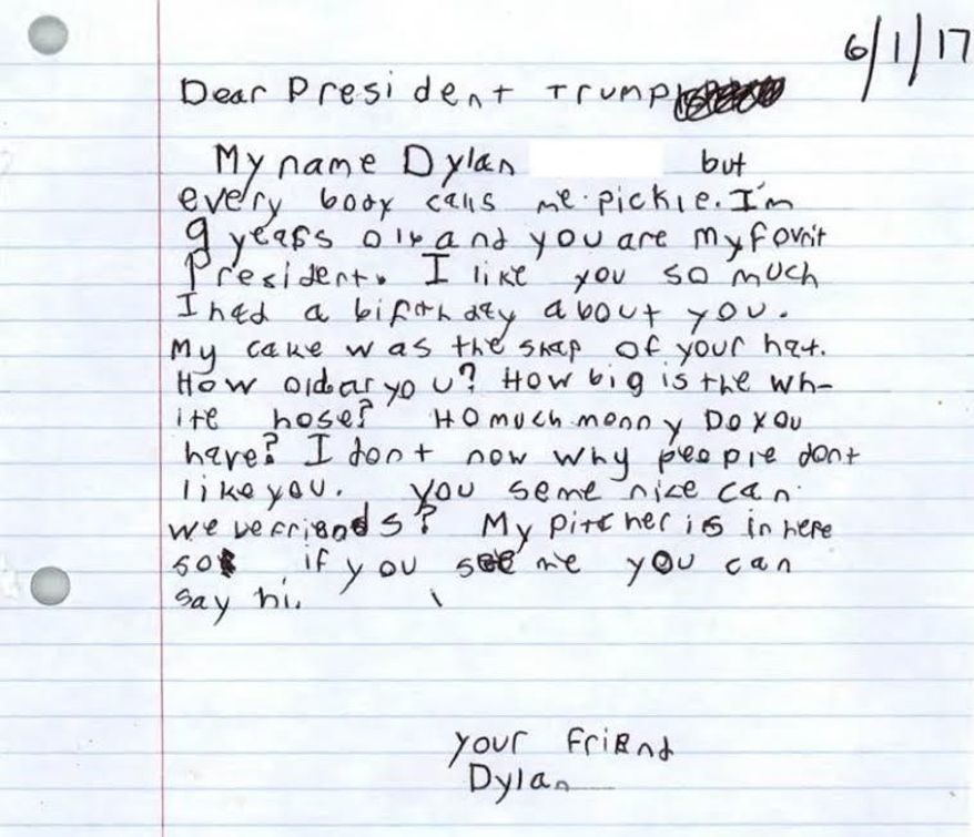 Click to enlarge Dylan Harbin letter Donald Trump