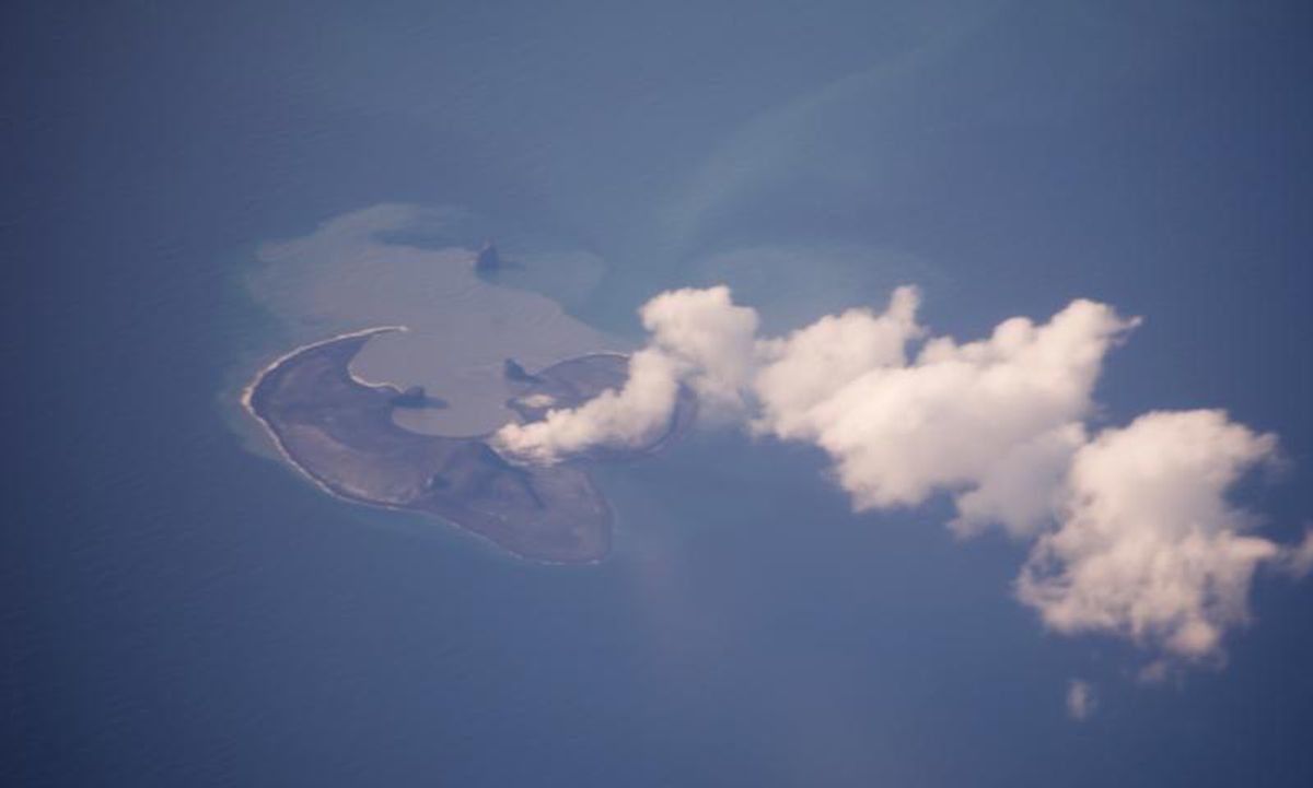 Bogoslof volcano steams on June 22, 2017.