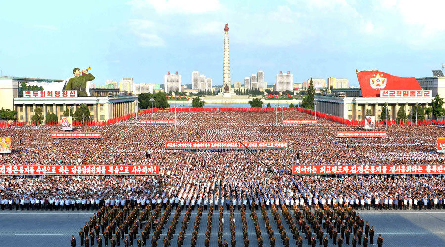 A general view shows a Pyongyang city mass rally held at Kim Il Sung Square on August 9, 2017
