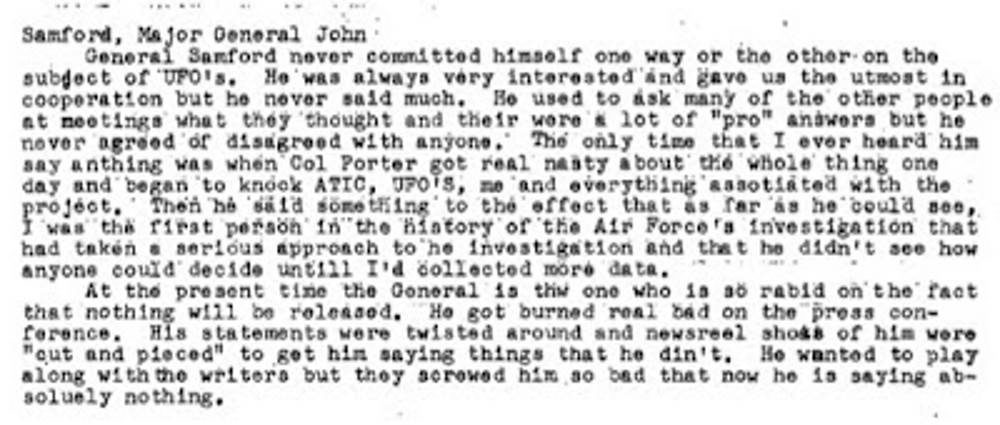Click to enlarge Samford UFO disclosure Blue Book
