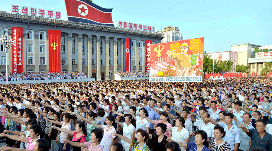 North Korea people Pyongyang mass protest rally