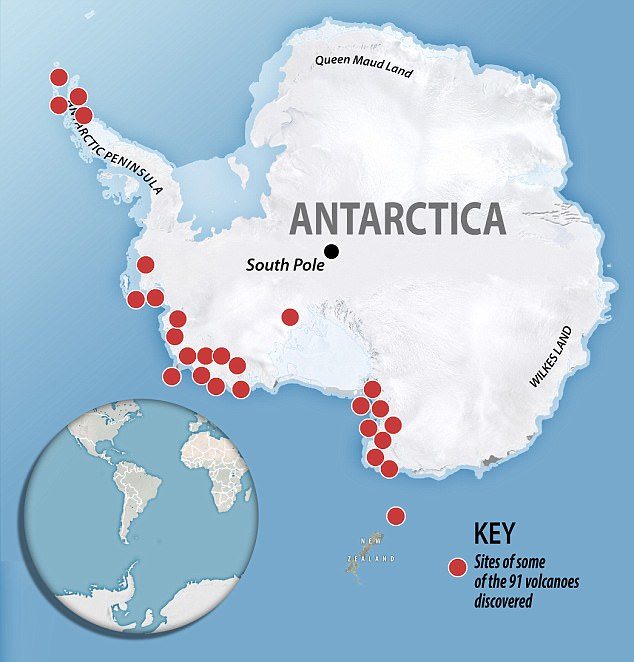 Almost 100 volcanoes have been discovered in the region