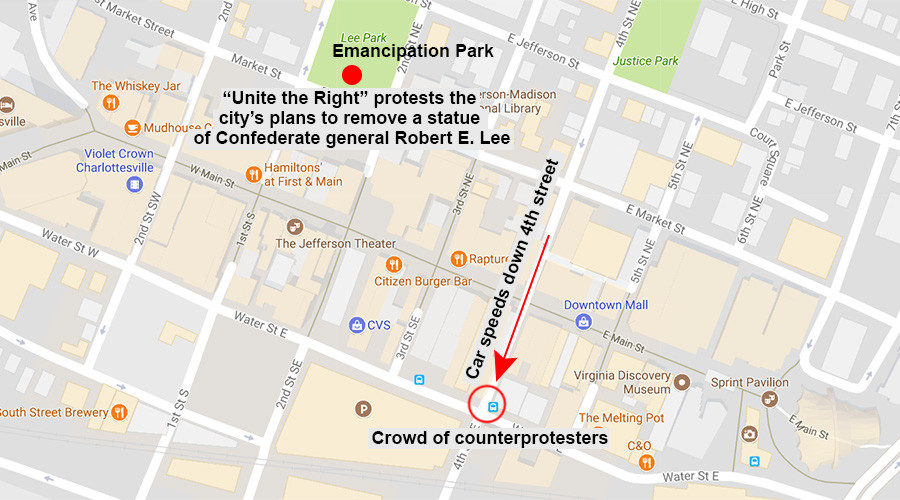charlottesville virginia va unite the right rally map