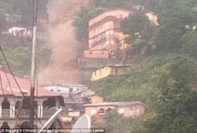 The mudslide came crashing down a mountain side amid torrential heavy rain in the area