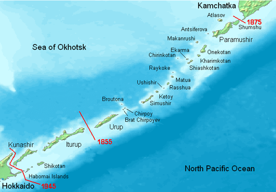 map of Iturup, Kunashir, Shikotan and Habomai