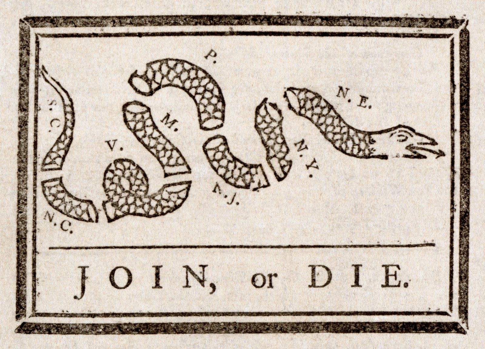 Benjamin Franklin's Famous Cartoon on the need to unite the 13 original American colonies