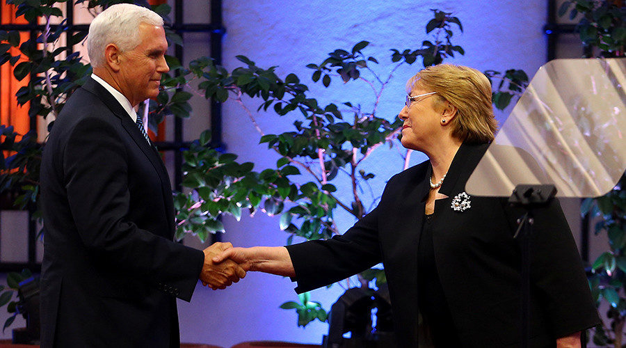 Click to enlarge Mike Pence and Chile's President Michelle Bachelet