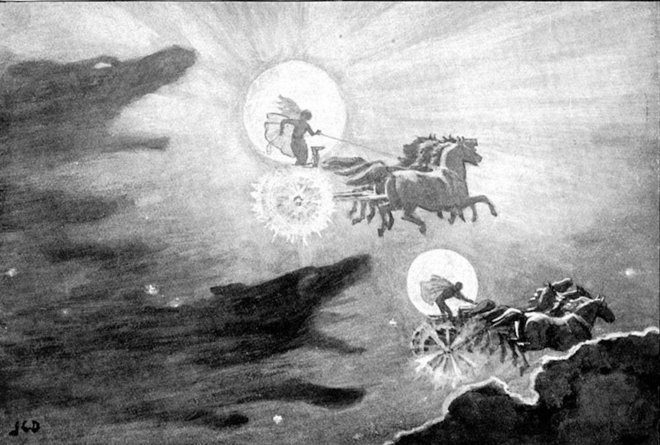 Click to enlarge The wolves Skroll and Hati