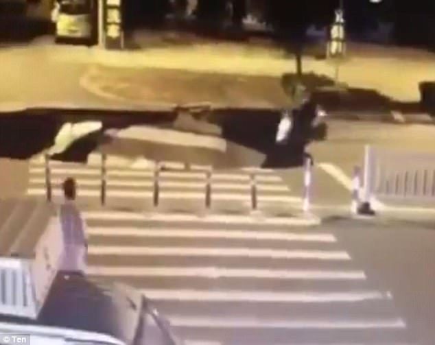 He drove straight into it without slowing down at all, but was miraculously unhurt by the fall