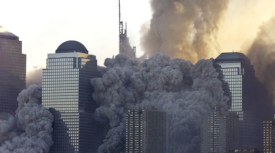 World Trade Center disolves in a cloud of dust and debris