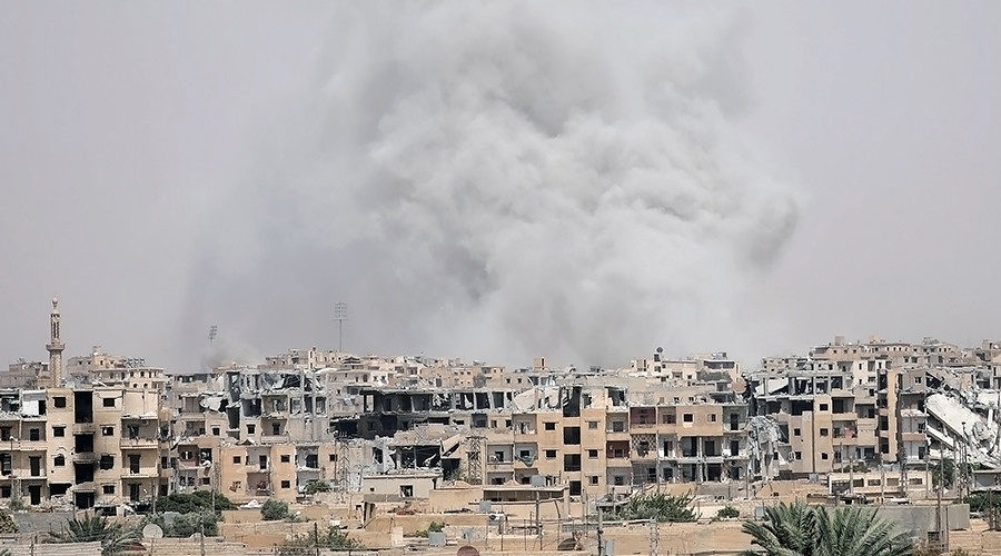 Smoke rises from Raqqa city, Syria