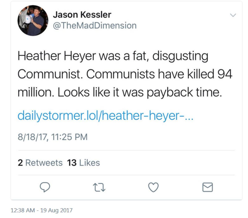 Click to enlarge Heather Heyer tweet