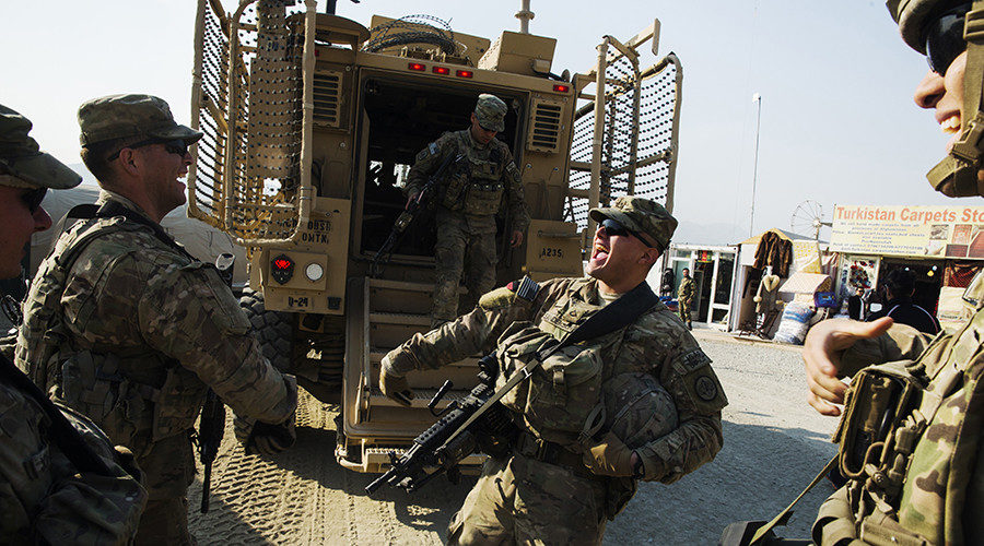 US soldiers are seen after a mission near forward operating base Gamberi in the Laghman province