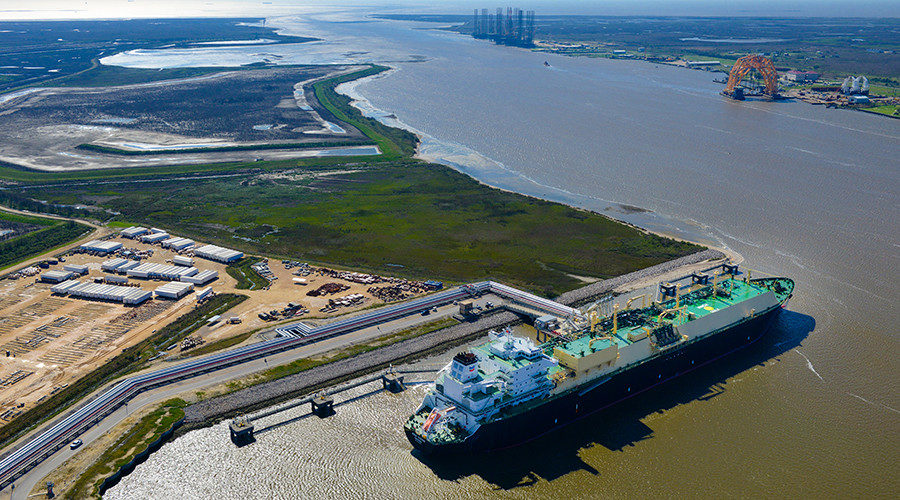 LNG carrier ship docked in Texas, US