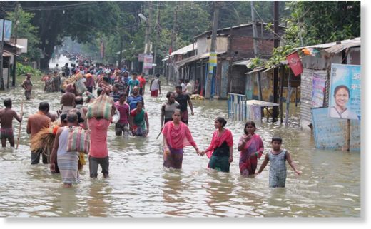 Flood waters in Balurghat, in West Bengal, eastern India