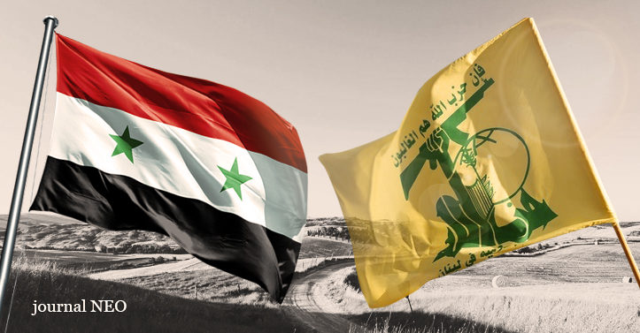 Click to enlarge Syrian and Hezbollah flags