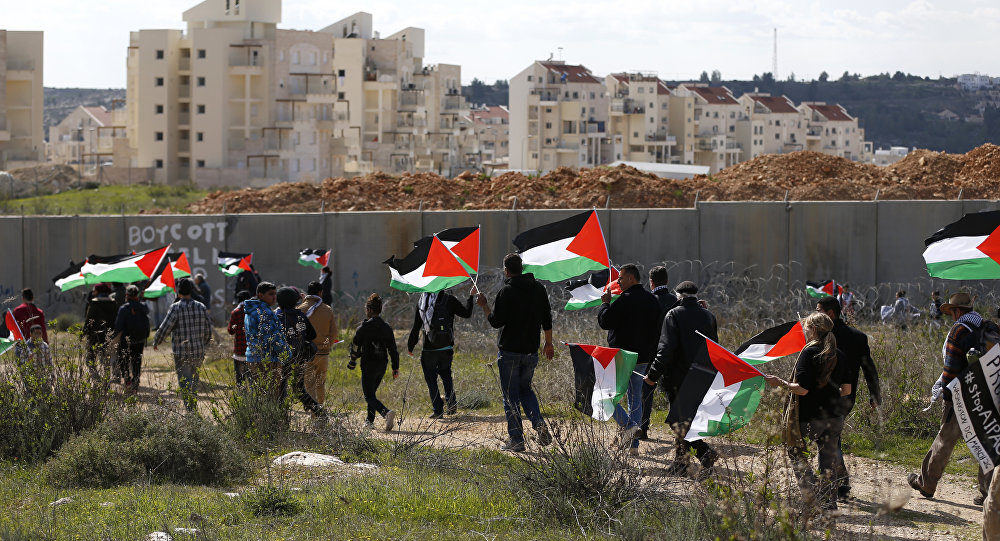 Palestinians march near seperation wall