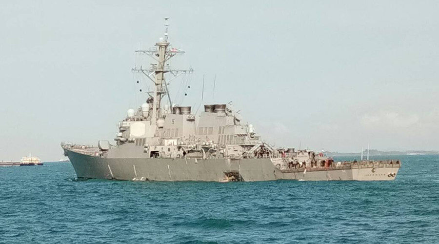 USS John S. McCain is seen after a collision