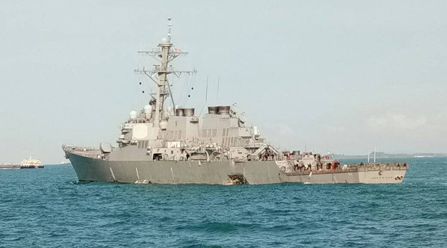 Click to enlarge USS John S. McCain is seen after a collision