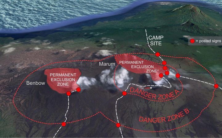 he danger zones around the Ambrym Volcano on the 30th of August 2017.