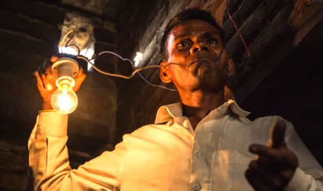 man eats electricity