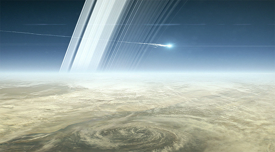 Artist visualization of Cassini plunge to Saturn