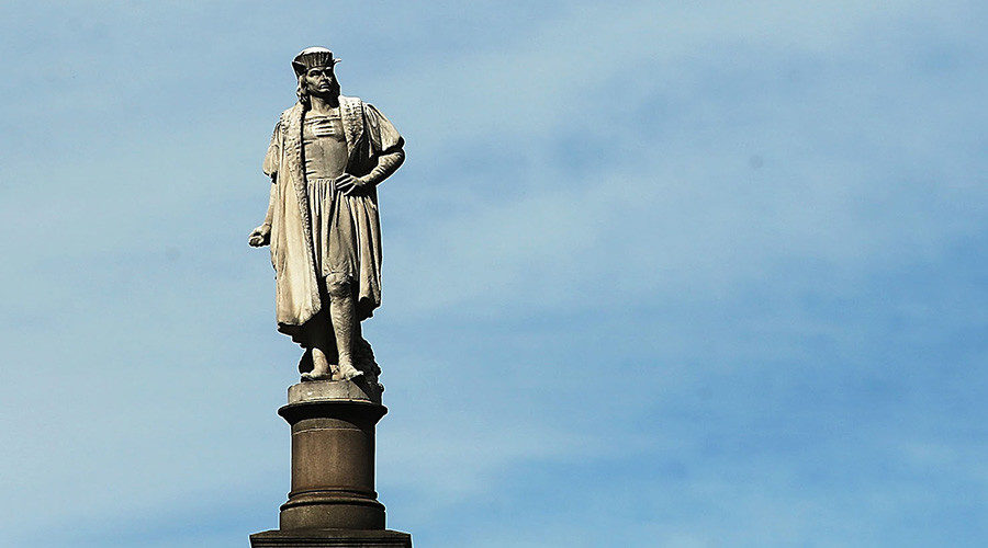 A statue of explorer Christopher Columbus