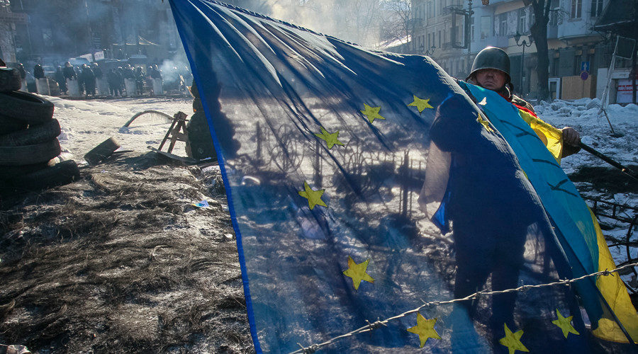 Ukrainian holding EU flag