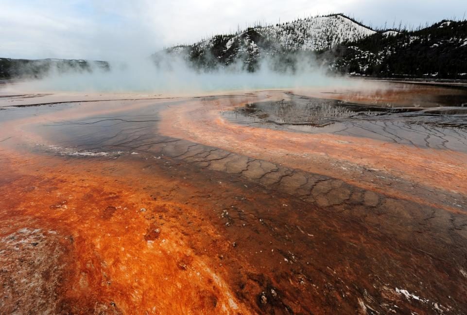 Click to enlarge View of the Grand Prismatic hot spring in Yellowstone National Park.