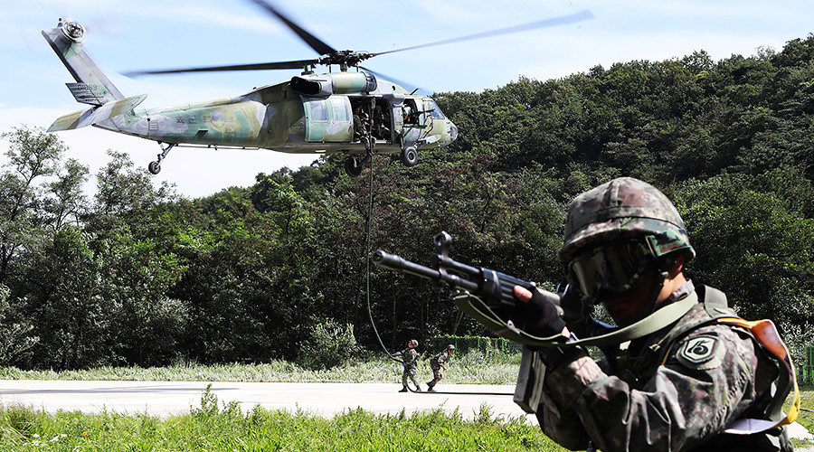 South Korean soldiers take part in a military drill held as a part of the Ulchi Freedom Guardian exercise in Yongin, South Korea