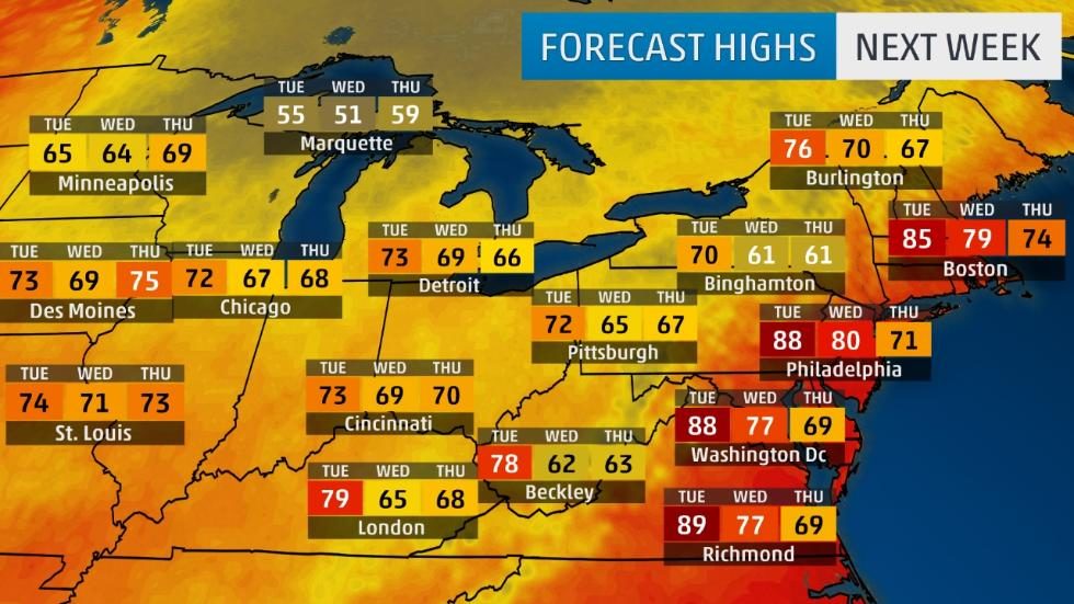 Click to enlarge Forecast Highs map
