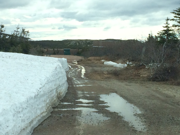 Click to enlarge Mounds of snow were still keeping campers away from Pinware River provincial park in southern Labrador on June 14
