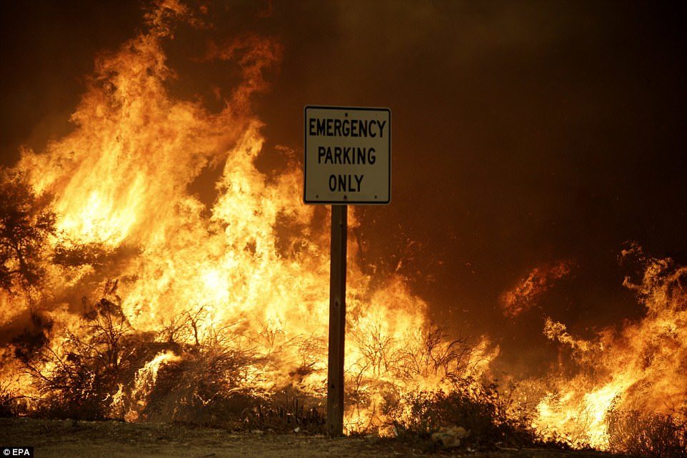 Click to enlarge The fire raged alongside the 210 Freeway in Sunland, California leading authorities to close portions of the busy thoroughfare