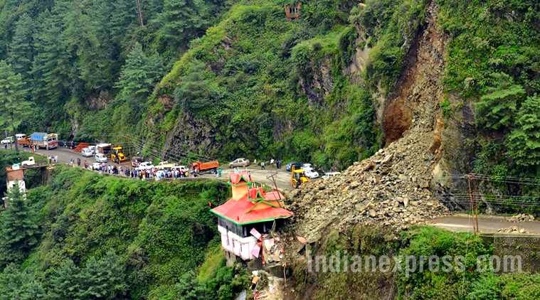 Major landslide in Shimla after heavy rainfall in Shimla on Saturday