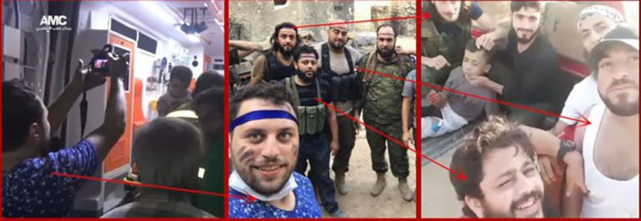 Images showing Raslan taking iconic Omran photo and his connections to the extremist group Nour Al Din Al Zinki