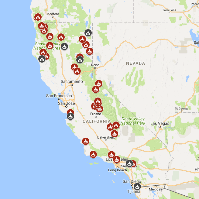 Click to enlarge Map showing California wildfires Sept 2017