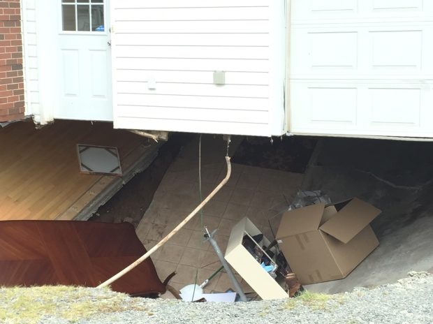 The first floor of the house fell between six and nine metres into the ground