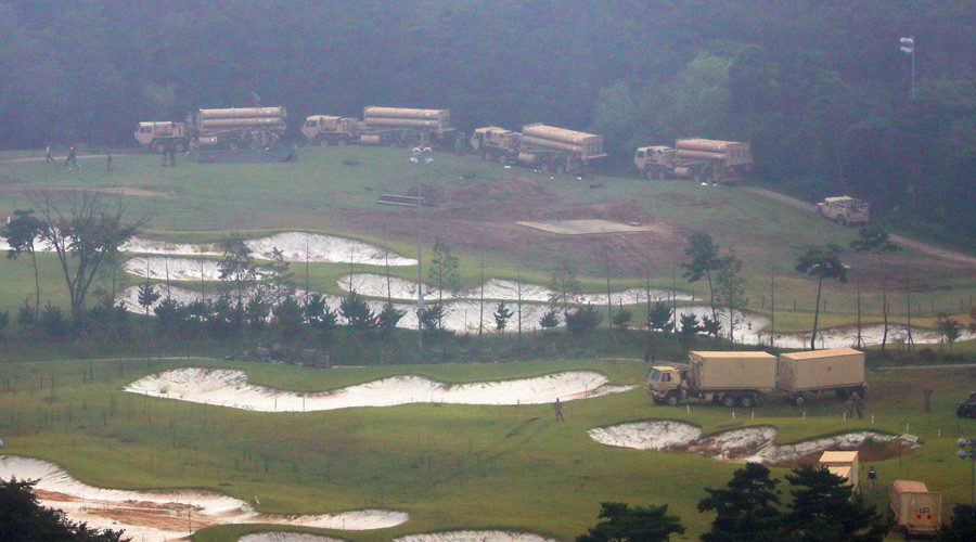 US Terminal High Altitude Area Defense (THAAD) system equipments are seen at a former golf course in the southern county of Seongju