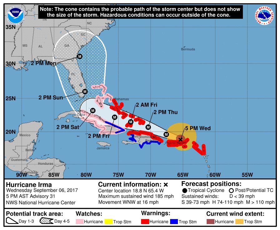 Click to enlarge hurricane irma path 9.6.17