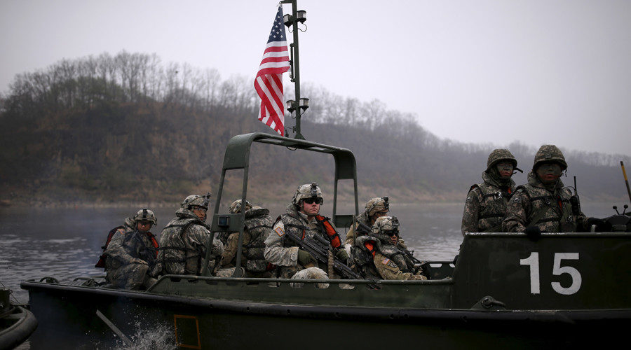 U.S. army soldiers take part in a U.S.-South Korea joint river-crossing exercise